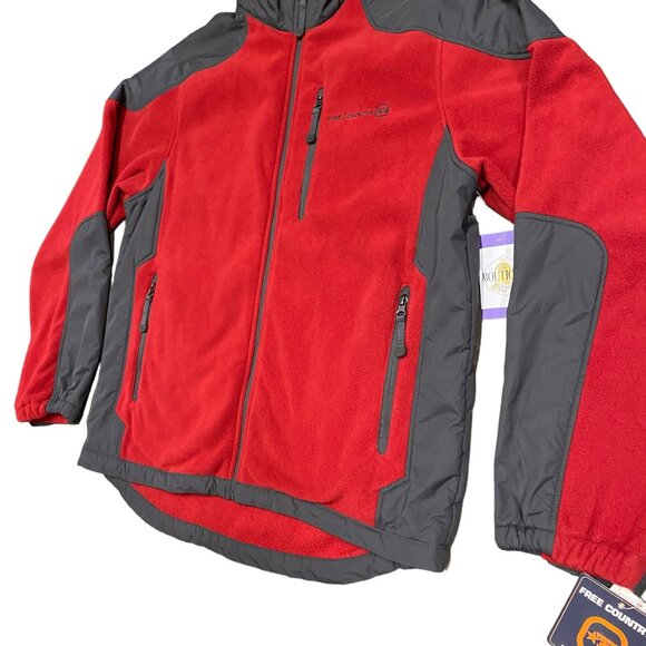 NWT Free Country Mens L Red Club Tech Fleece Jacket Full Zip Pockets Outerwear - Picture 7 of 16